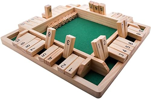 מבוגר חכם 4-דרך לסגור את תיבת קוביות משחק לילדים + מבוגרים [4 צדדי גדול עץ לוח משחק, 8 קוביות